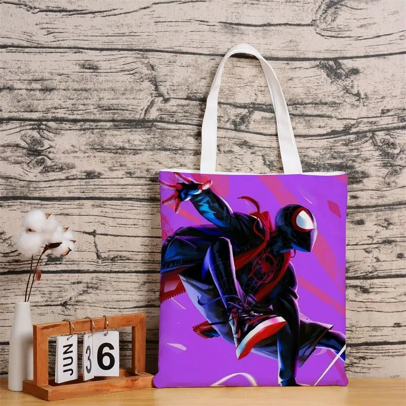 Marvel Hero Miles Spider-Man Anime perifer tas kanvas kreatif dipersonalisasi tas Tote pelajar tas bahu kapasitas besar hadiah