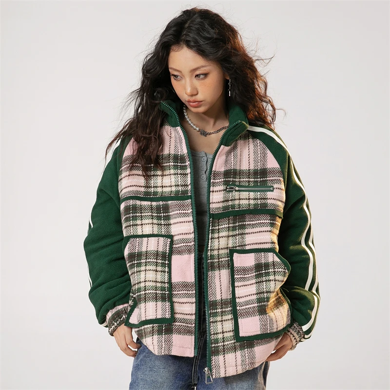 Women\'s Winter Short Down Jackets for Women 2023 Vintage Plaid Parka Couple Matching Jacket Winter Embroidery Men Winter Coat