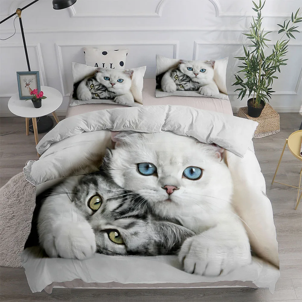 

Pet Cat DIY Print Duvet Cover Set King Queen Double Full Twin Single Size Duvet Cover Pillow Case Bed Linen Set
