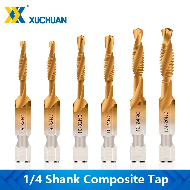 Screw Tap 1/4 Hex Shank HSS Composite Tap 6/32-12/24 NC Thread Tap Drill Bit Hand Tools