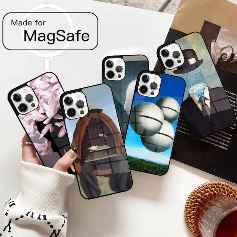 Custodia magnetica per telefono Rene Magritte per iPhone 17 Air 16e 12 13 14 15 Pro Max Cover wireless Magsafe
