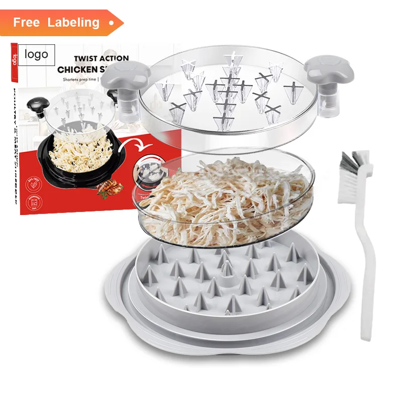 Plastic Manual Meat Shredder Large Chicken Shredder Grey With Fork and Brush for Kitchen