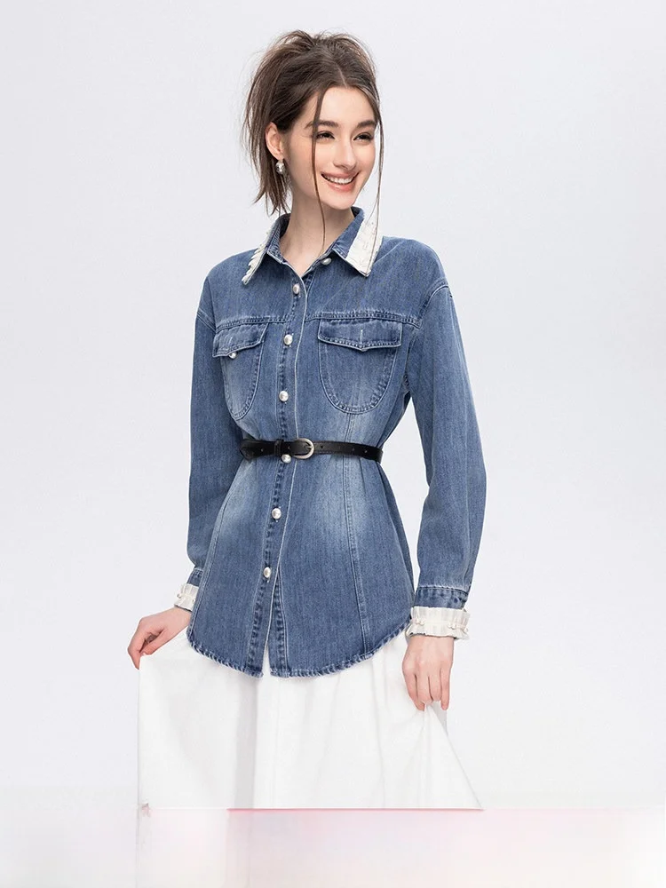 

Faionable Ne Denim irt Spring 2026 New Arrival Women's Top by CHILL ZOEY Long Sve Slim Fit Commute Sle Cotton...