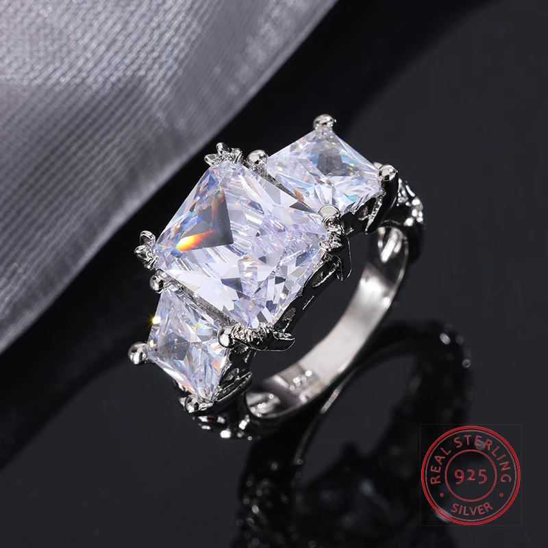 

925 Silver Plated Classic Simplicity Rectangle Zircon Ring For Women Engagement Wedding Luxury High Quality Fine Jewelry