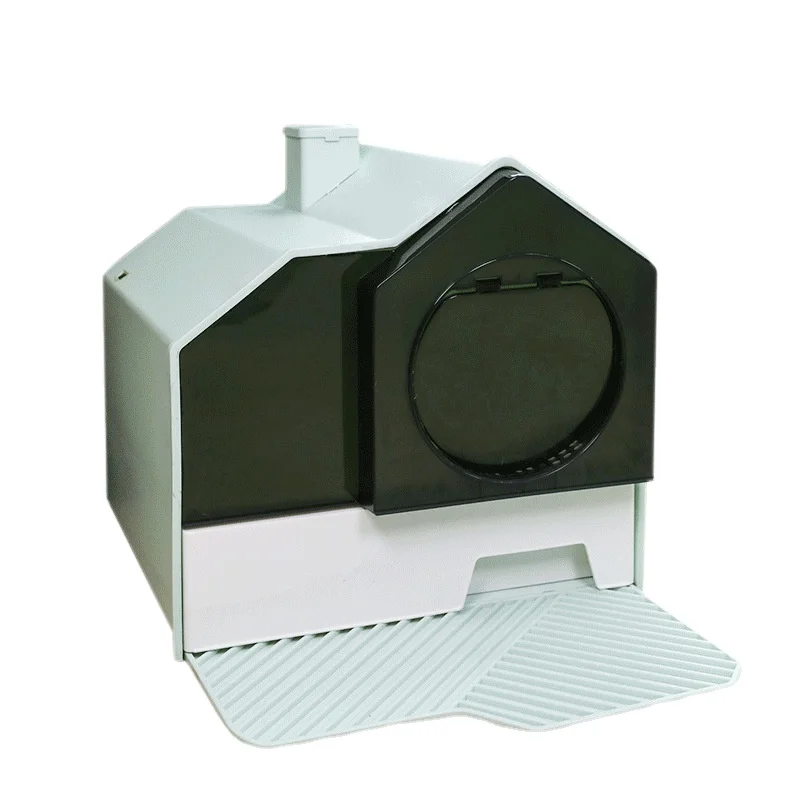 

Luxury Large Entry Anti-Splashing Litter Box with Lid Enclosed Plastic Cat Litter Box with Handy Litter Scoop Carbon Powder