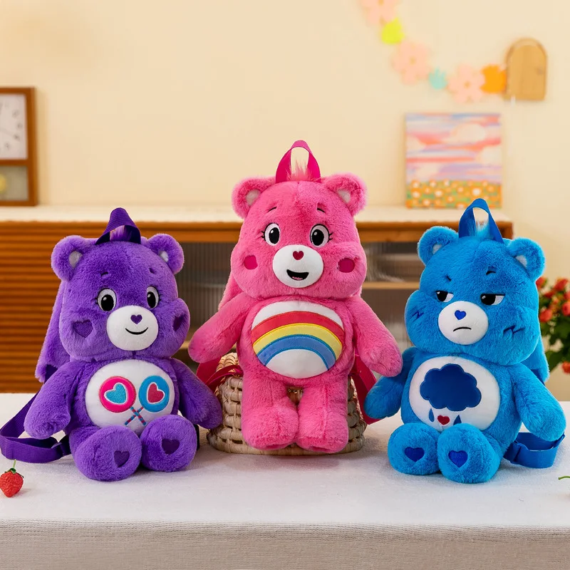 Anime Cartoon Care Bears Backpack Plush Toy Birthday Gift Plush Doll Fashion New Rainbow Bear Genuine Doll Children\'s Backpack