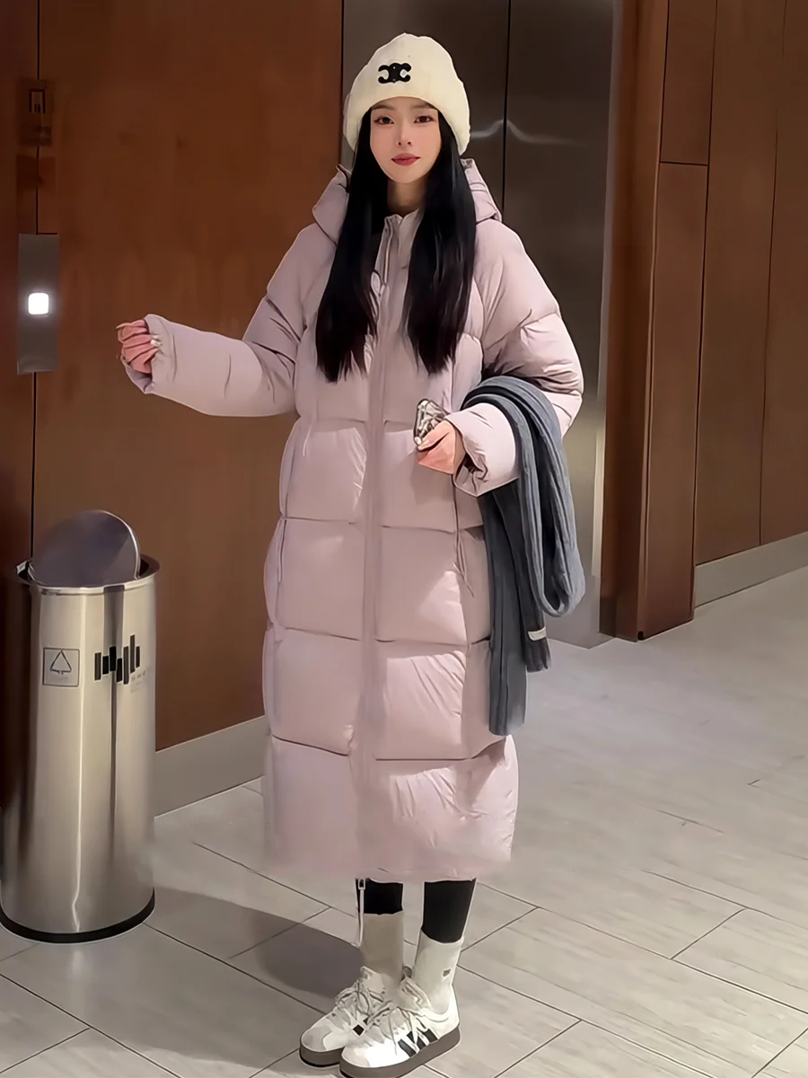 

Корейская удлиненная женская пуховая куртка с капюшоном, утепленная, белая, приталенная, теплая, зимняя, новинка