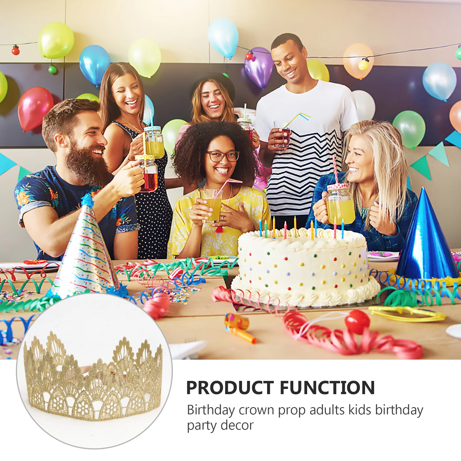 

Birthday Crown Decorations Golden Party Accessories Elegant Fashion Design Lightweight Comfortable Wear Prop Supply cheerful
