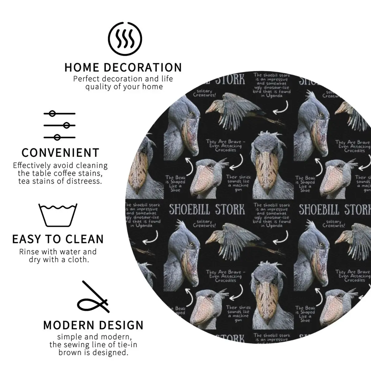 Shoebill Stork Fun Fact Coasters Kitchen Placemats Waterproof Insulation Cup Coffee Mats For Decor Home Tableware Pads Set of 4