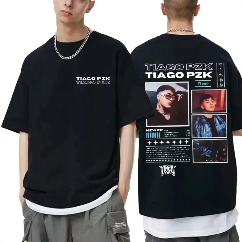 Rapper Tiago Pzk Double Sided Print T-shirts Men Women Fashion Hip Hop Vintage T-shirt Men's Casual Cotton Oversized T Shirts