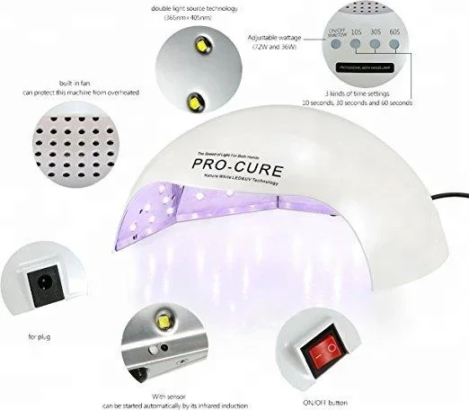 36 W 72 W 3 Timer Setting Portable Manicure & Pedicure Wireless Dual Light UV LED Gel Dryer Nail Lamp