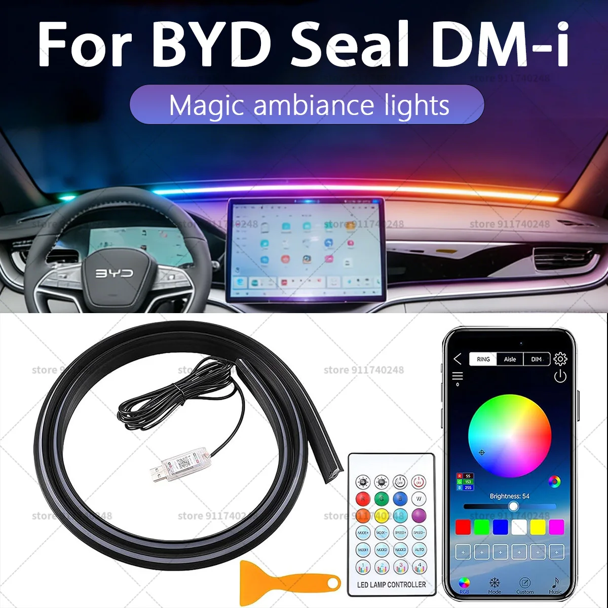 

Для BYD Seal MD-i автомобильная декоративная световая полоса, красочная акриловая звукоизоляционная полоса на переднее лобовое стекло, свет окружающей среды