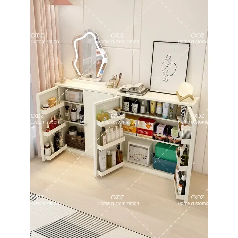 Cream Ultra Thin Light Luxury Bucket Cabinet Modern Simple Steel Bedside Storage Locker Wall Mounted Bedroom Nightstand