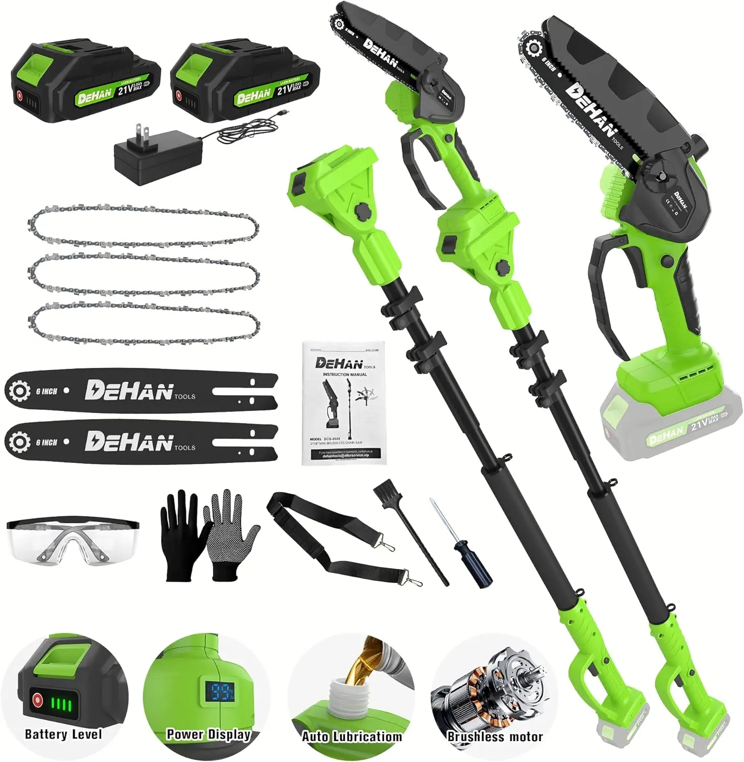 

2-in-1 Electric Pole Saw, Brushless 21V Cordless with Rotatable Pole, 15FT Max Reach for Tree Trimming and Wood Cutting