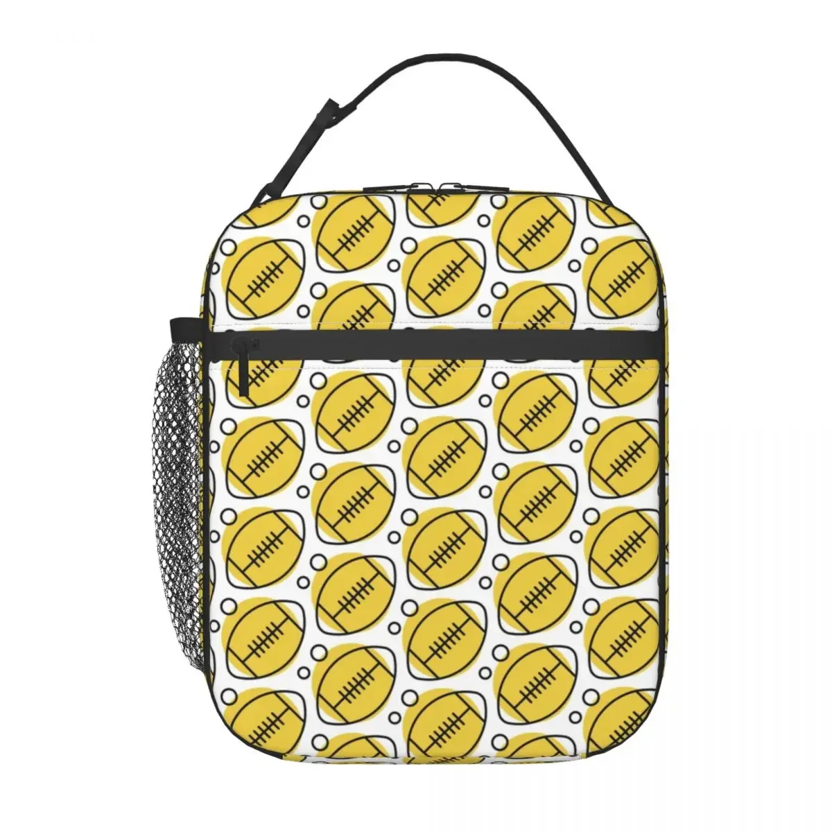 Yellow Rugby Pattern Resuable Lunch Box Women Multifunction Cooler Thermal Food Insulated Lunch Bag School Children Student