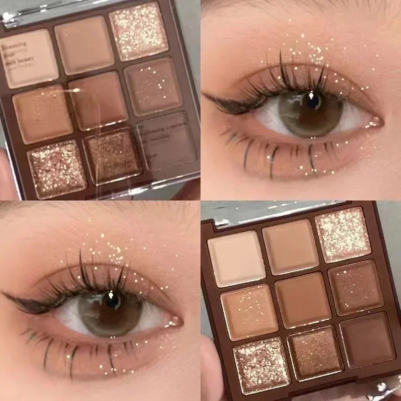 Chocolate Eyeshadow Palette 9 Colors Glitter Pearlescent Daily Earth Colors Silkworm Highlighting Multi-Purpose Beauty Palette