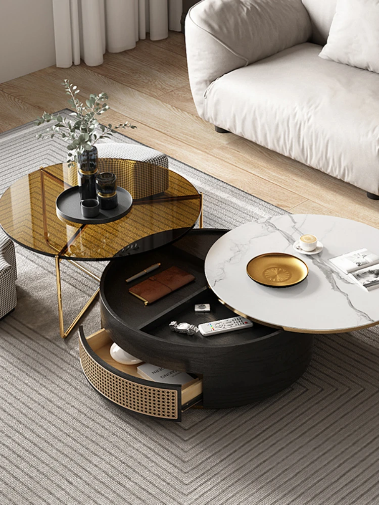 Round Combined Tea Table Small Apartment Living Room Simple Modern Creative Rotational Stone Plate Tea Table