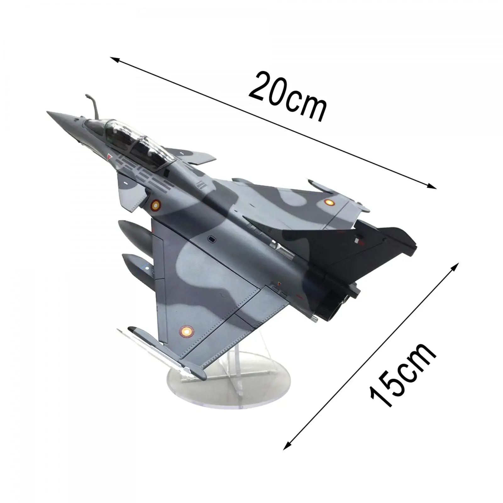 1:72 Rafale B Diecast Fighter Model Ornament Streamlined Body with Display Stand for Bookshelf Bedroom TV Cabinet Home Office