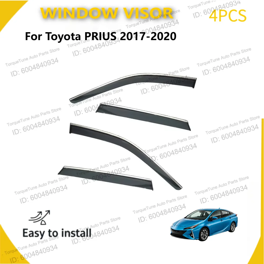 Compatible with Toyota Prius 2017-2020 Injection Molded Side Wind Visor, Stainless Steel Trim Water Resistant UV Protective Part