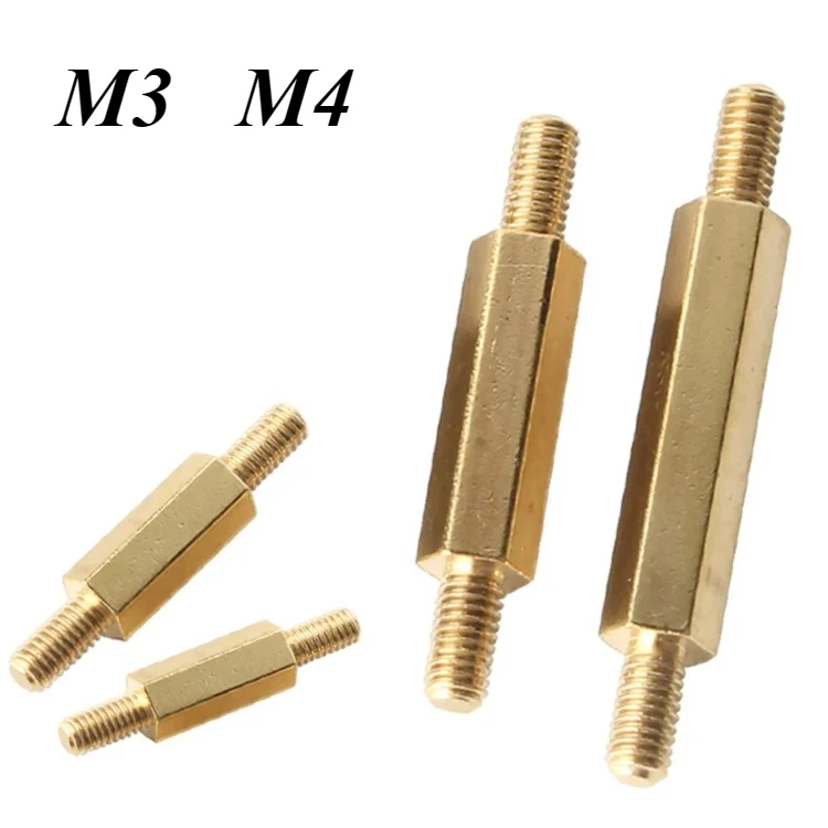 2~10Pcs Hexagon Brass Motherboard Standoff M3 M4 Long Hexagonal Brass PCB Standoffs Spacers Board Rack Stud Threaded PCB Column