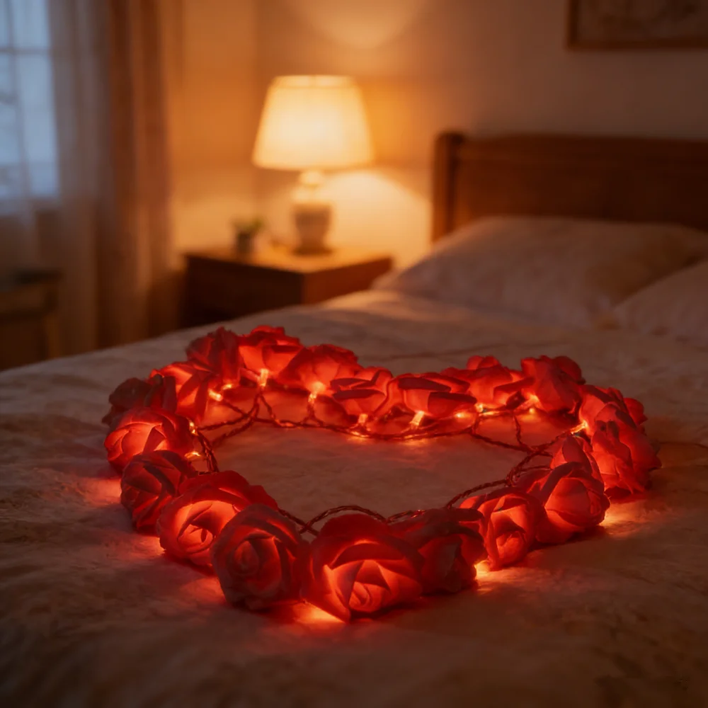 Battery Wedding Garland Lights 20LEDs Festoon Rose Flower Fairy String Light for Party Mother's Day Home Bedroom Decoration