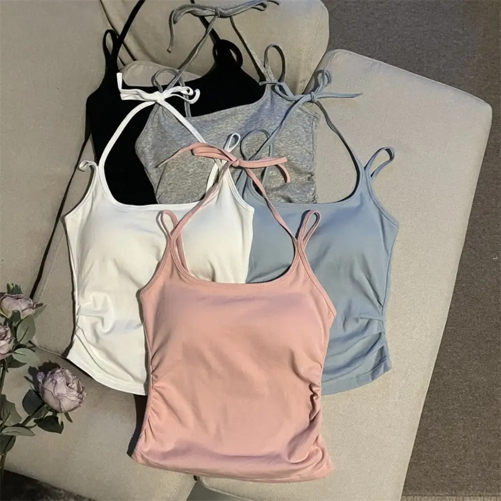 Sweet Sleeveless Tie Back Camisole Top Slim Underwear Camisole With Padded Cups Suspender Vest Sports Activities