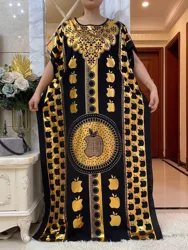 Robe d'été en coton à manches courtes pour femmes musulmanes, boubou à estampillage doré, robe Maxi pour femmes avec grande écharpe, Abaya du Ramadan africain