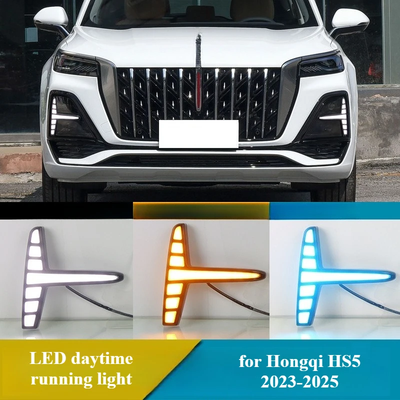 

Для Hongqi HS5 2023 2024 светодиодные дневные ходовые огни с динамическим поворотом Singal DRL, передний бампер, противотуманные фары, ночные синие, 12 В, дневные фонари