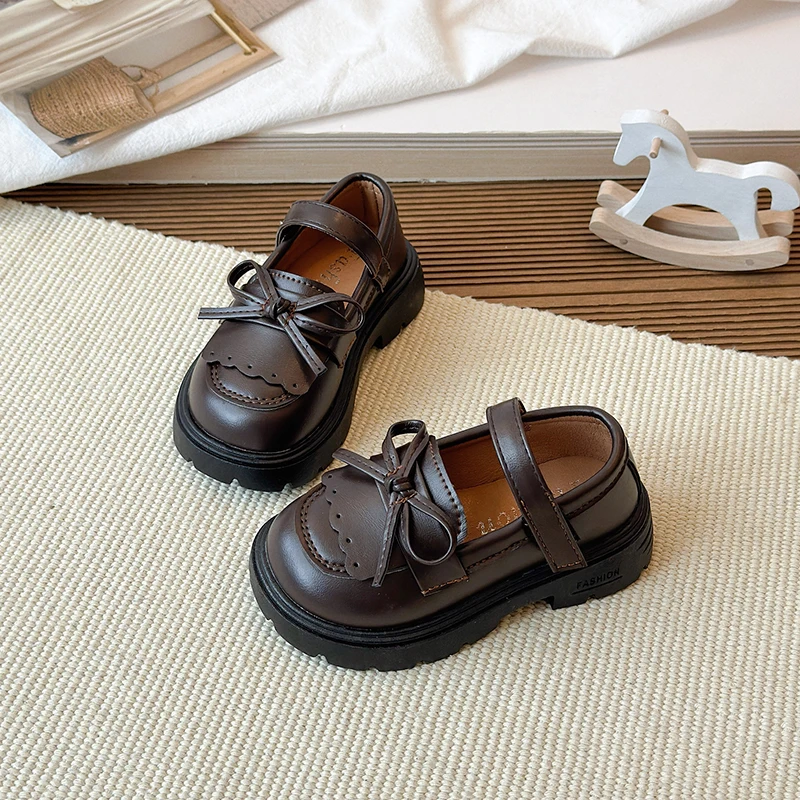 Girls Mary Jane Leather Shoes 1-18 Years Old Brown Girls Single Shoes Four Seasons Black Hundred Non-slip Childrens Baby Loafers