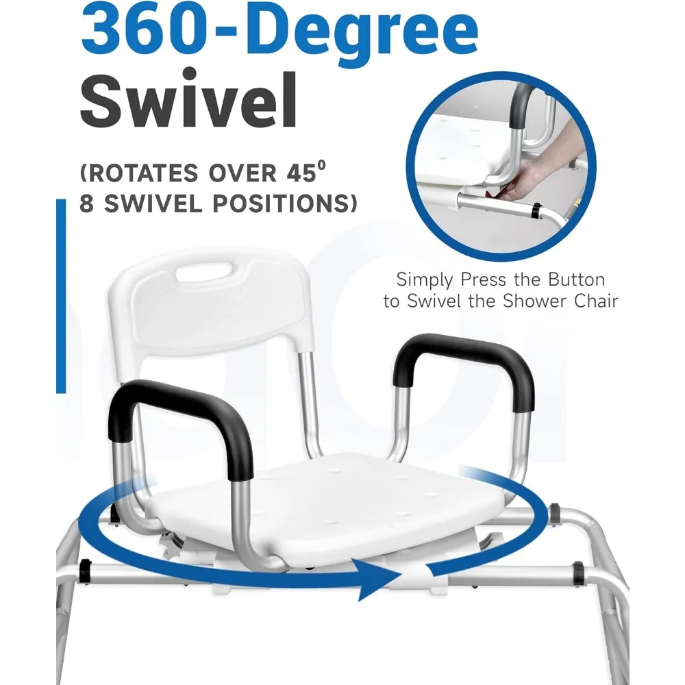 Shower Chair, Indoor Showers with 360⁰ Swivel Seat, Tub Transfer Stool, Medical Showers Seat for Seniors, Sliding Shower Chair