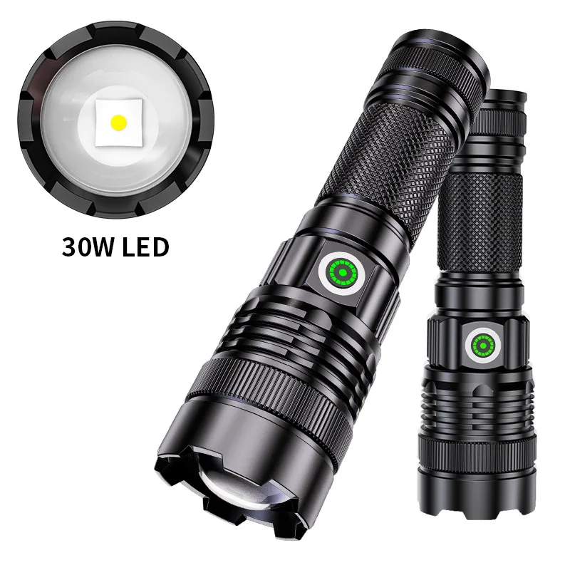 30W LED Laser blanc longue distance gradation continue Zoom Super lumineux batterie intégrée lampe de poche à lumière forte