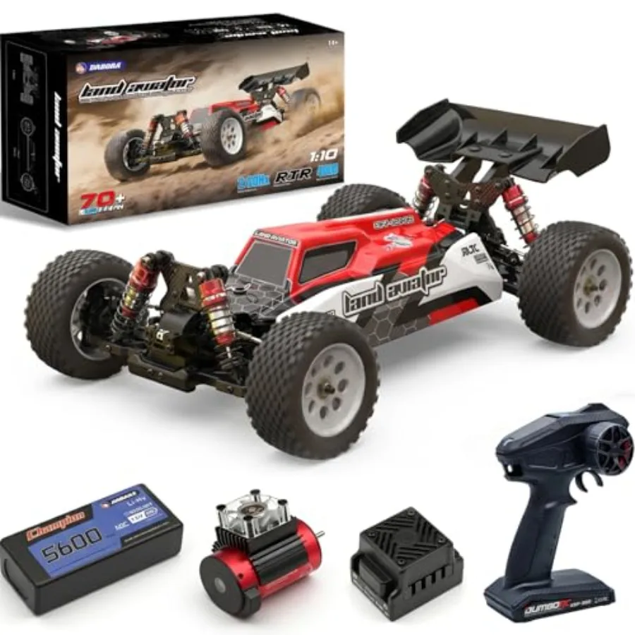 

1/10 RC Cars for Adults: All-Terrain Off-Road RC Truck, ABS Plastic Body, Black/Red, 70+ km/h Speed Gyro Stability System