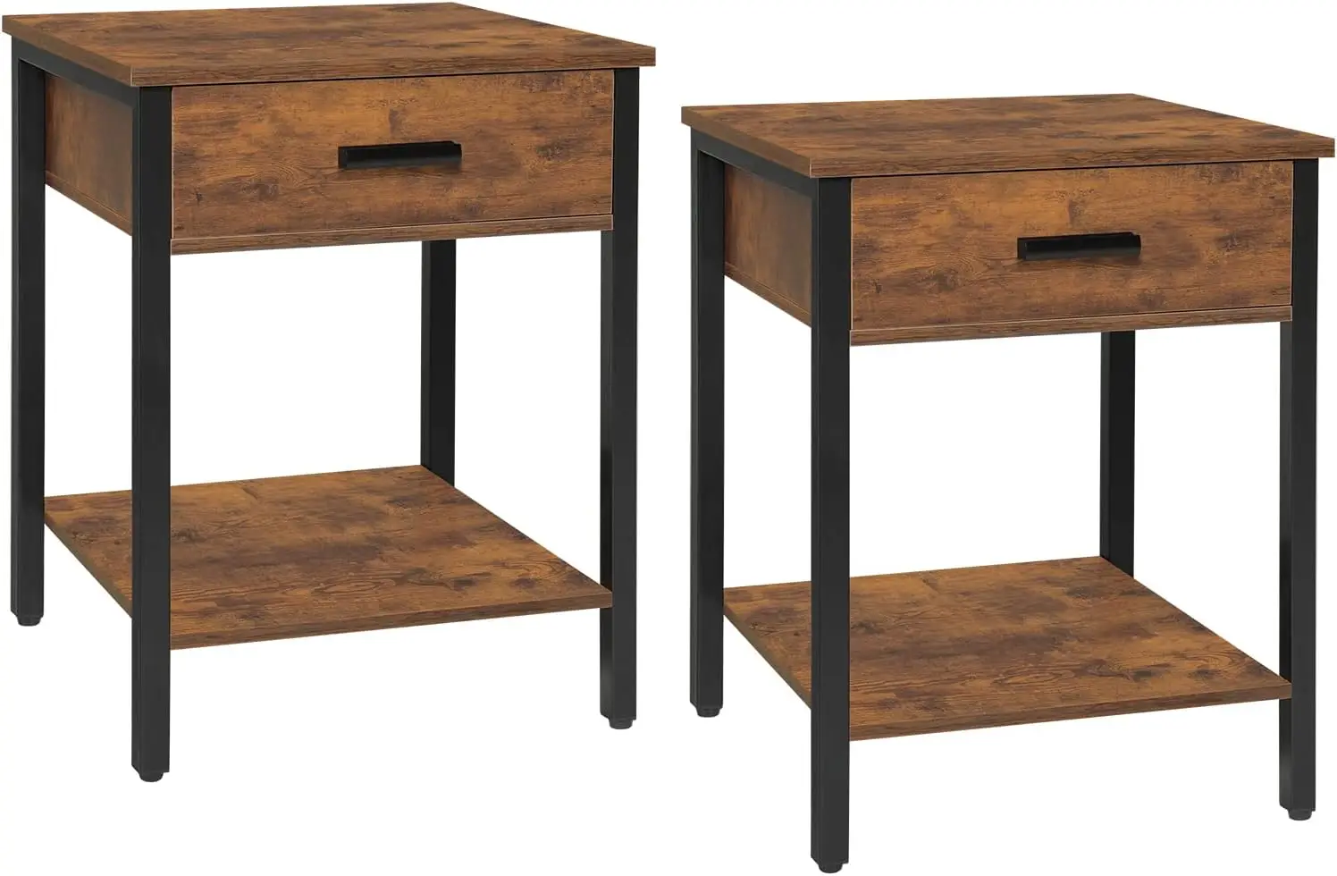 Elegant Rustic Brown Set of 2 Wood Drawer Storage Shelf Nightstands for Bedroom Small Space Functionality