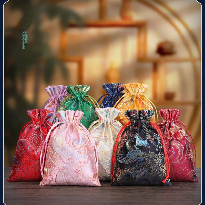 

50pcs/lot 10*14cm Chinese Style Vintage Jacquard Brocade Drawstring Gift Storage Pouch Bracelet Necklace Bead Packing Cloth Bag
