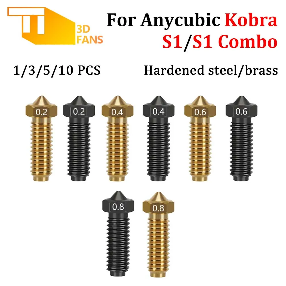 

0.2/0.4/0.6/0.8 Nozzle Hotend For Anycubic Kobra S1/S1 Combo Hardness Brass Metal Replacement Nozzle