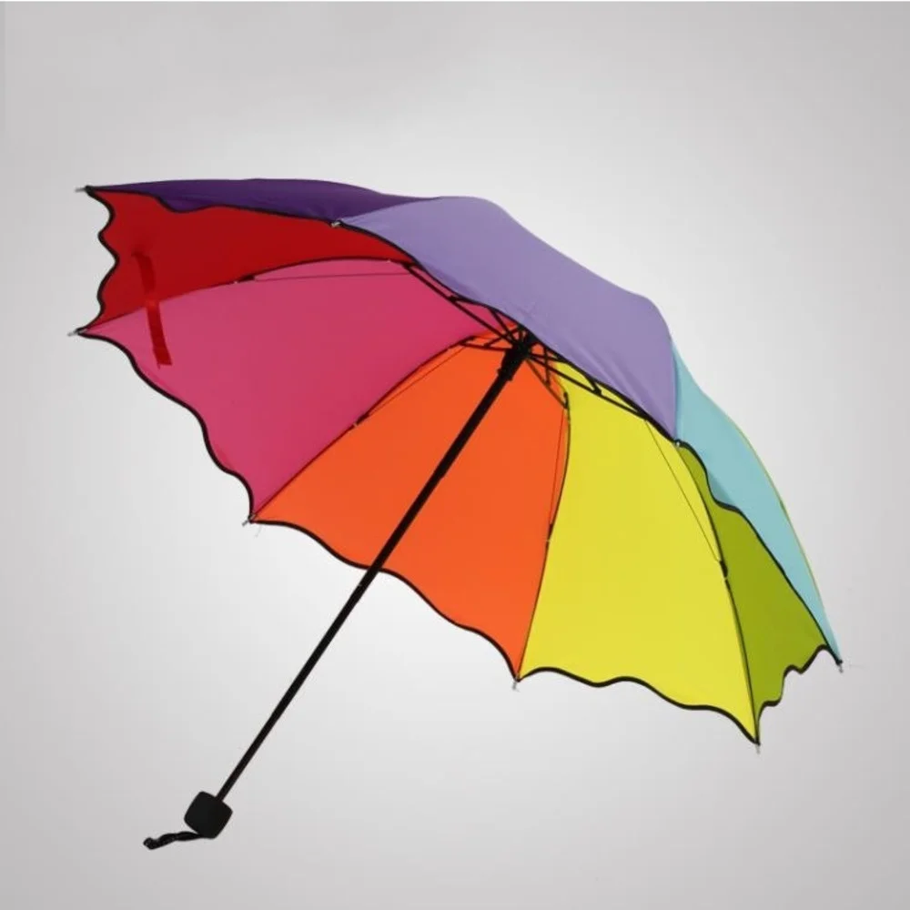 20pcs/lot Colorful Three-Folding Falbala Rainbow Umbrellas Rainy Telescopic Umbrella