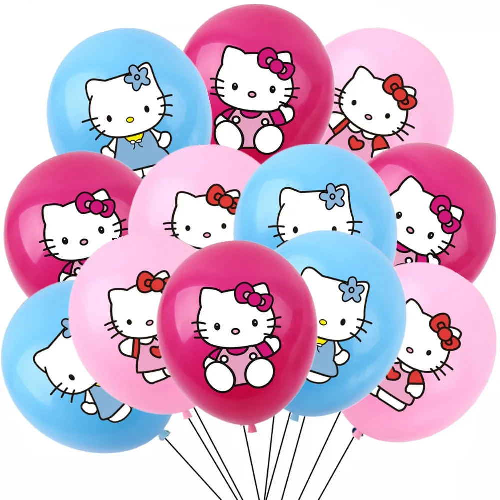 12pcs/set Hello Kitty Latex Balloons Cute Cartoon Sanrio Girls Boys Birthday Party Wedding Anniversary Decoration Kids Toys Gift