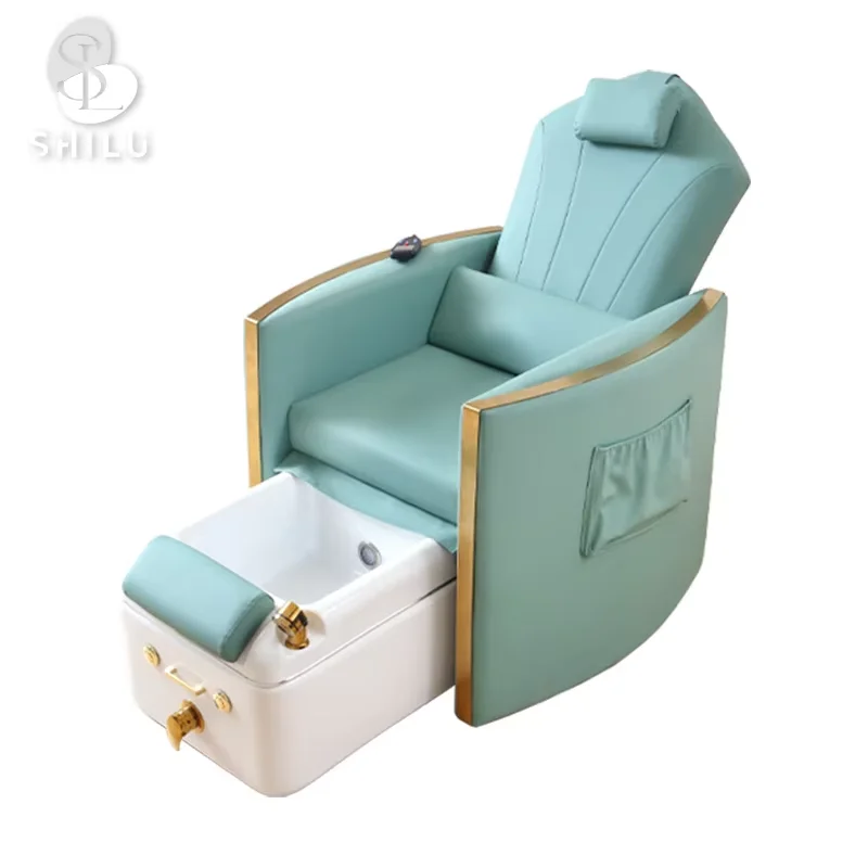 Modern Luxury Electric Foot Spa Recliner Green Wooden Pedicure Chair with Pipeless Whirlpool Massage for Nail Salons