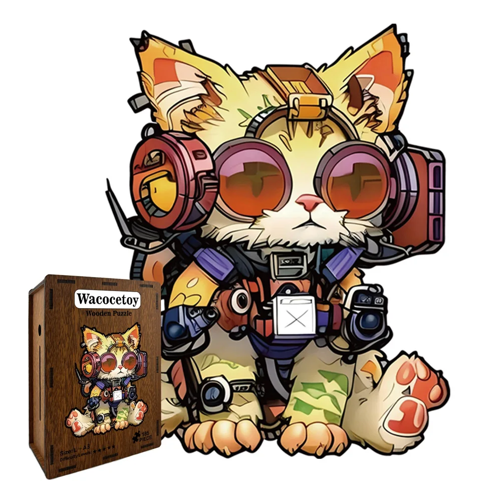 

Cartoon Glasses Cat Wooden Irregular Puzzle Money Bank Box Stress Relief DIY Jigsaw Unique Gift for Cat Lovers HG120