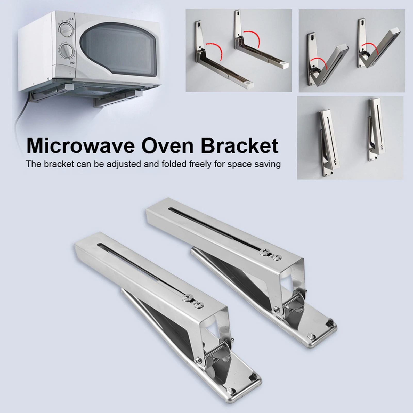 Stainless Steel Microwave Oven Stand, 2x Kitchen Stainless Steel Microwave Oven Bracket Sturdy Foldable Stretch Wall Mount Rack