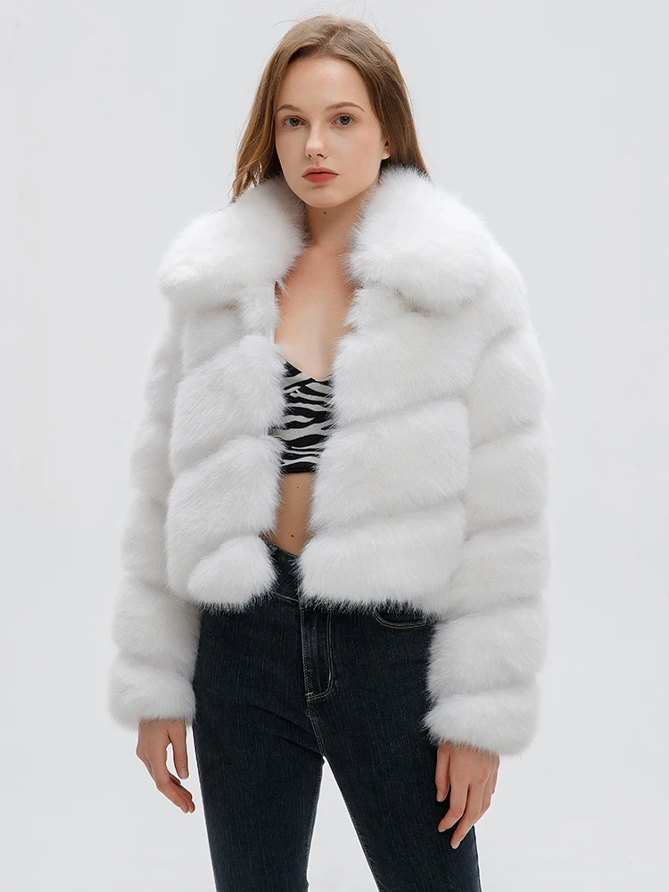 ZADORIN Luxury Irregular Splicing Lapel Short Faux Fur Jacket Women Long Sleeve Fluffy White Faux Fur Coat Women Winter Jackets