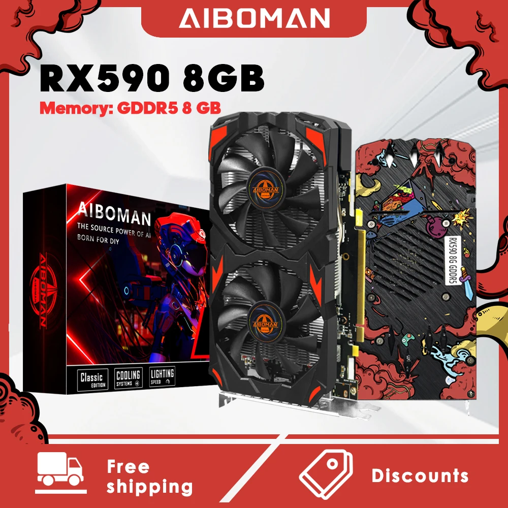 AIBOMAN RX590 8G GME GDDR5 256BIT 2048SP LOW STREAM VERSION CYBER SERIES Gaming Office Desktop computer Graphic card