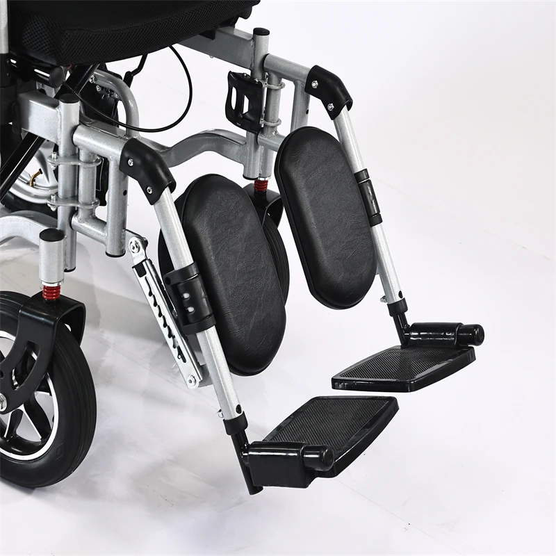 Sedia a rotelle elettrica pieghevole portatile stile reclinabile con schienale alto con controllo joystick per anziani e disabili