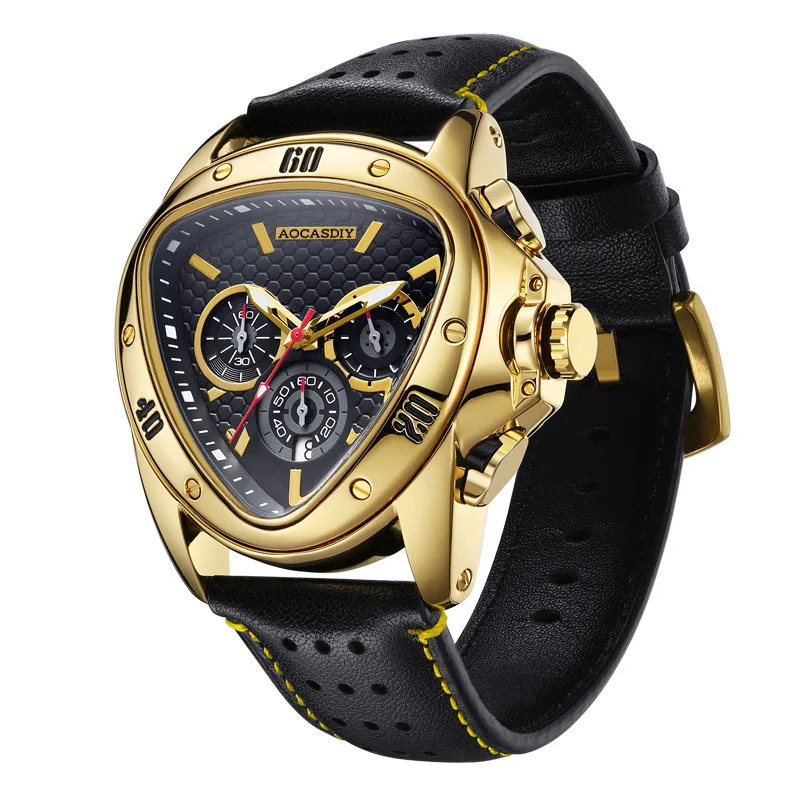 Brand* men's watch trend new concept triangular snakehead multi-functional quartz watch waterproof silicone tape men's watch