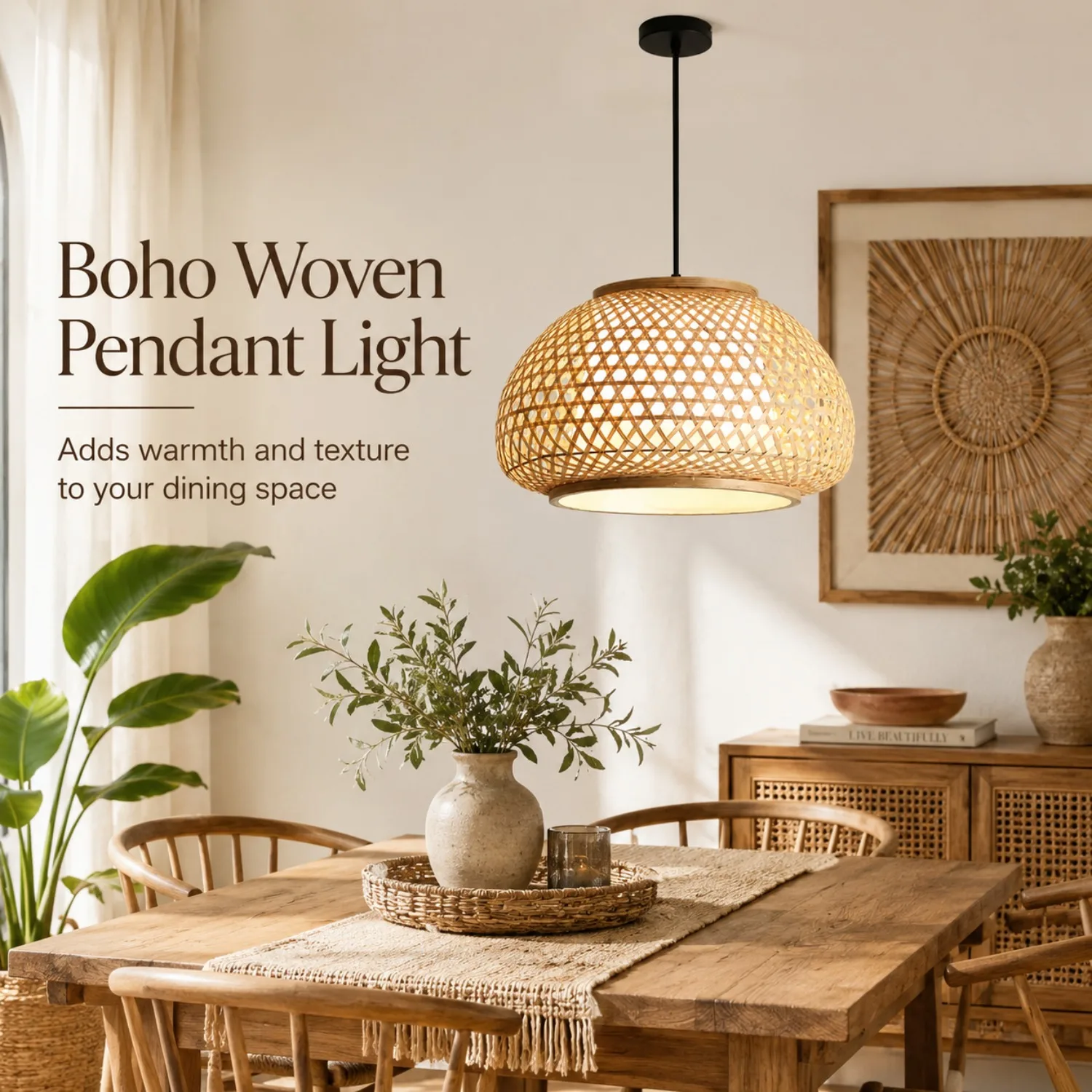 

JOYINLED Japanese Bamboo Lamp Handwoven Natural Hanging Lights Star Decorations with Adjustable Height Farmhouse Design Dia.35cm
