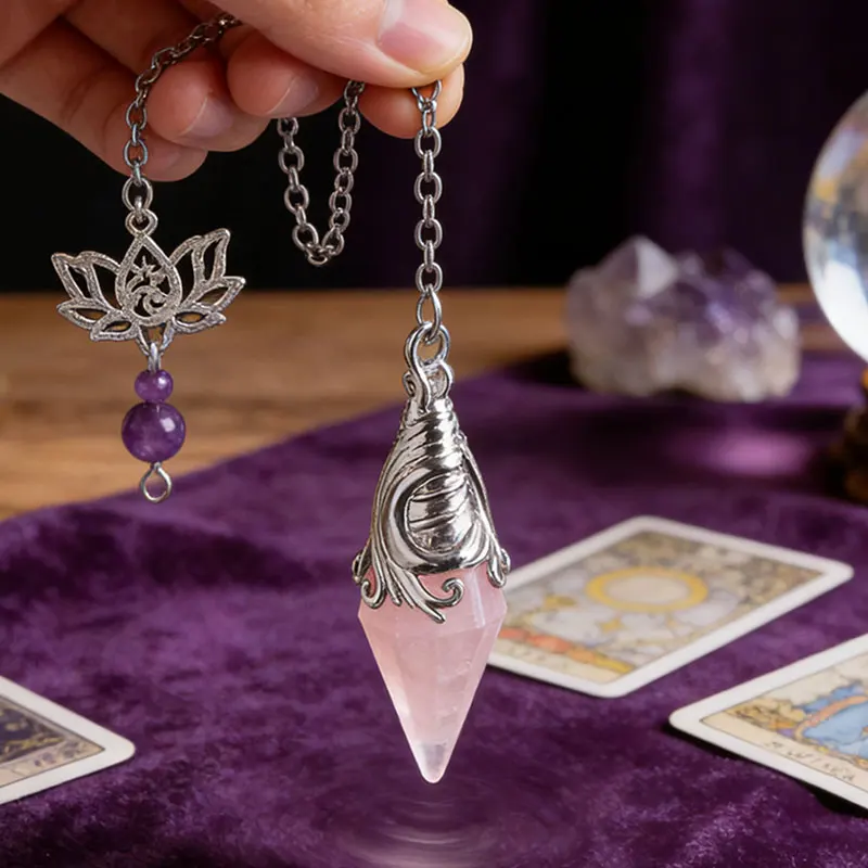 Pink Quartz Rock Crystal Pendulums for Divination Dowsing Natural Gem Stone Pendant Obisidian Amethysts Healing Pendulos x277