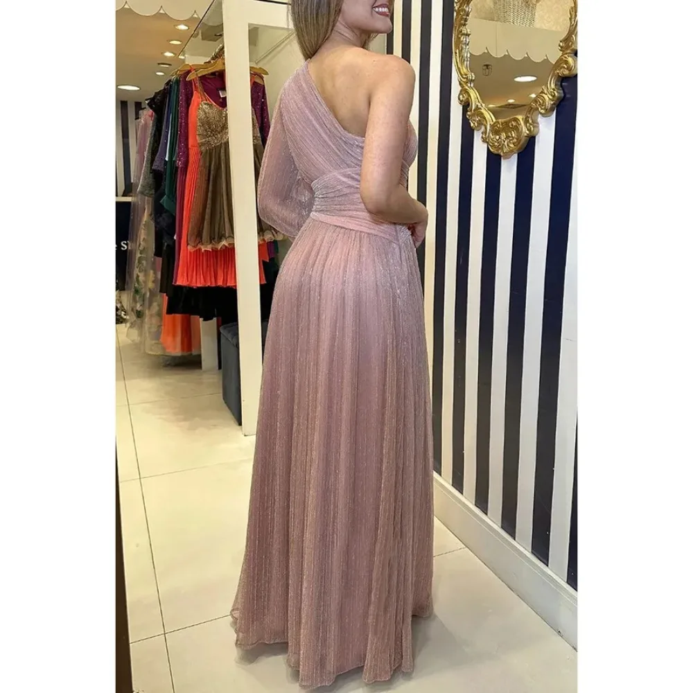 여성용 S-XL 사이즈, 유럽 및 미국, 가을 및 겨울, 신상 파티, 비스듬한 어깨 스플릿 원피스, INS 루즈 캐주얼 여성 원피스