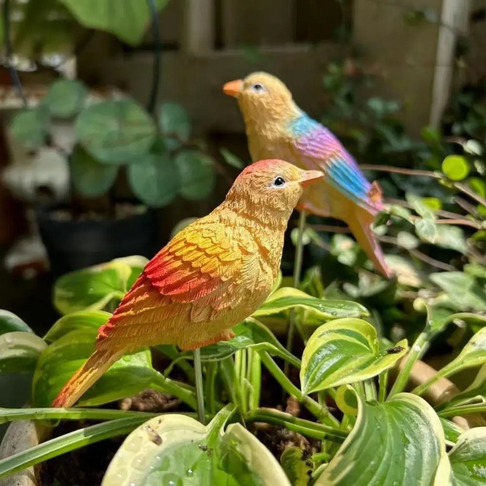 2Pcs Cute Garden Bird Decorative Stakes Resin Crafts Lifelike Simulation Birds Figurine Weatherproof Mini Bird Sculpture