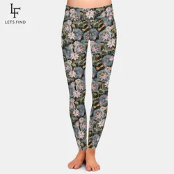 LETSFIND-Leggings con estampado de loto para mujer, calzas de alta calidad con estampado de loto de acuarela, suaves y delgadas, a la moda