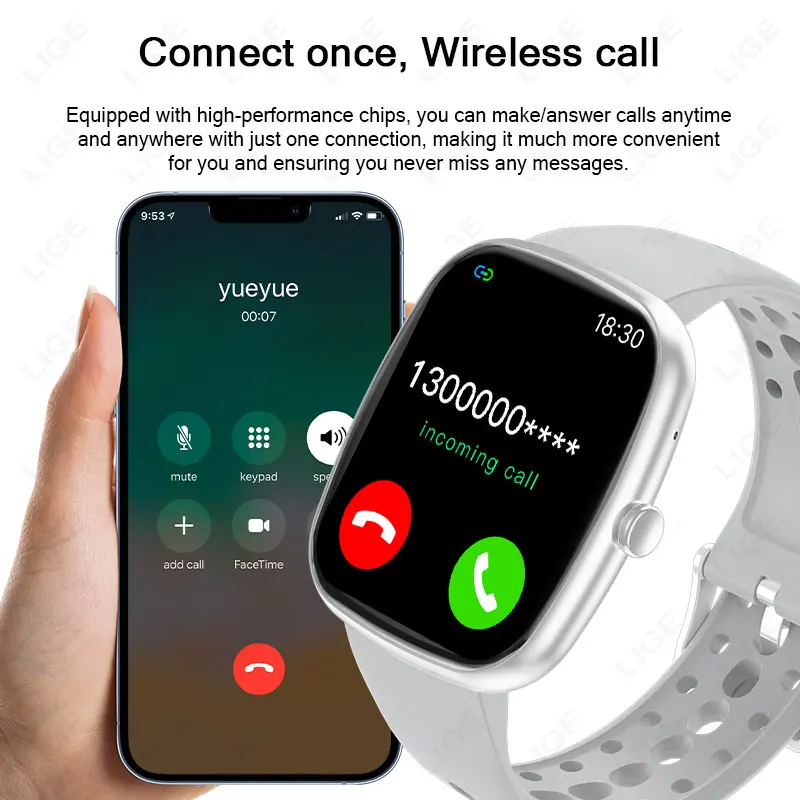 الأصلي LIGE ساعة ذكية مساعد صوتي بلوتوث دعوة معدل ضربات القلب شحن مغناطيسي النساء الرجال ساعة ذكية وسائط رياضية متعددة #2